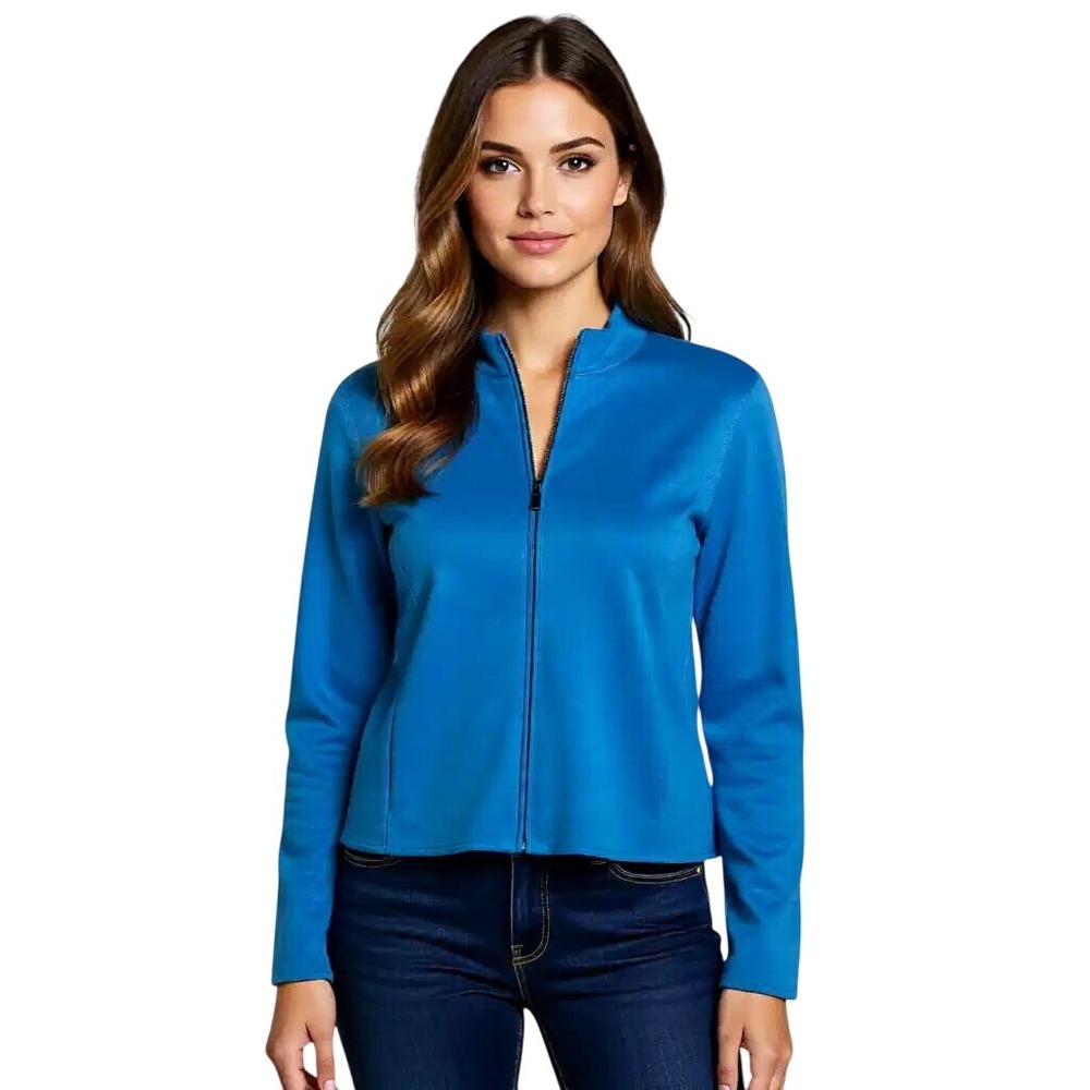 Jones New York Womens 100% Merino Wool Full Zip Mock Neck Sweater/Jacket L